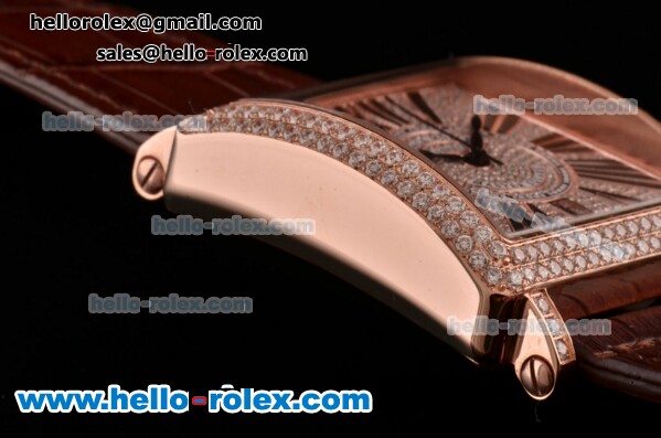 Franck Muller Master Square Swiss ETA 2824 Automatic Rose Gold Case Diamond Bezel with Brown Leather Strap and Diamond Dial - Click Image to Close